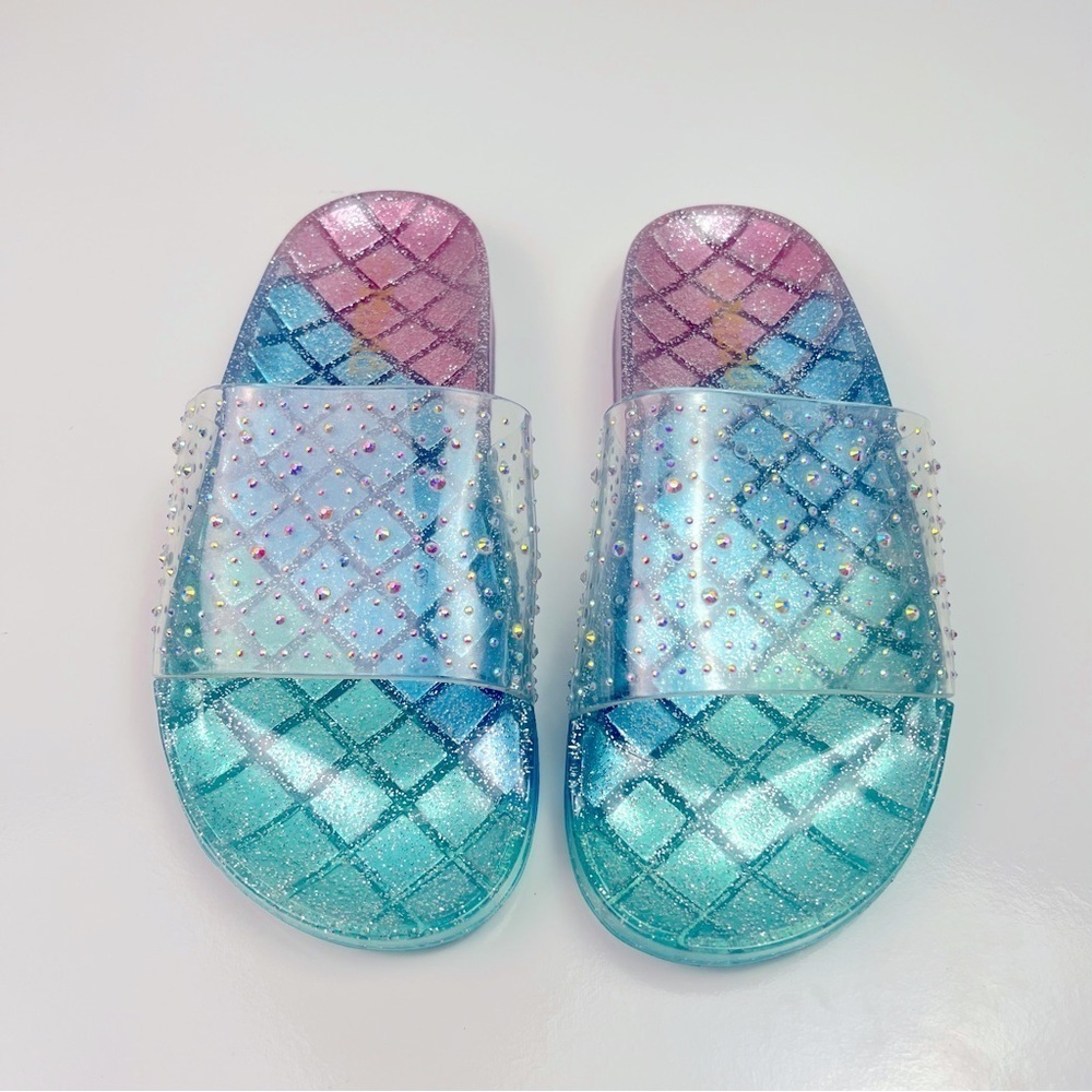 Mudd Sandals Mermaid Turquoise Green Blue Purple Sz 7.5 Iridescent Stones Slides
